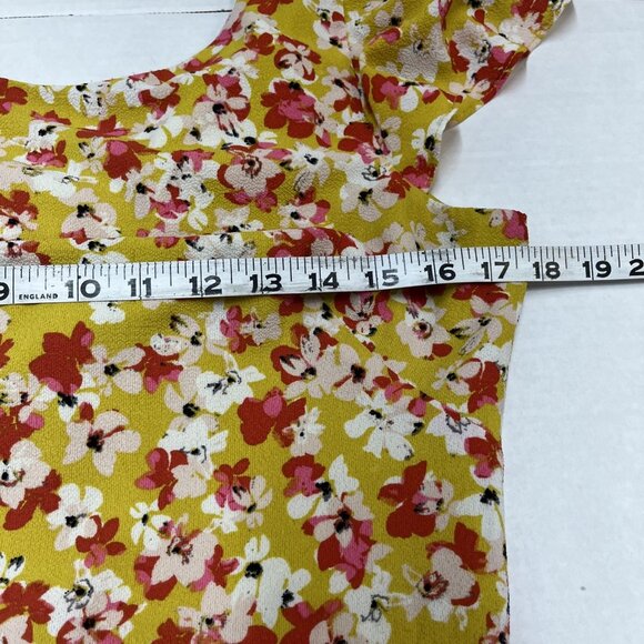 London Times Dress Womens 8 Yellow Floral Chiffon A Line Ruffle Sleeve Cottage - Picture 10 of 10
